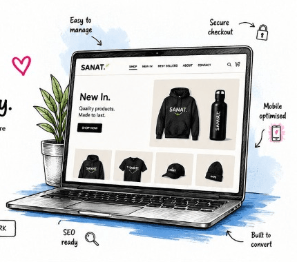 E-commerce Web Design Laptop Mockup and Annotations